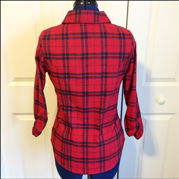 Long Sleeve Soft Red Plaid Button Down Shirt - Picture 4 of 4